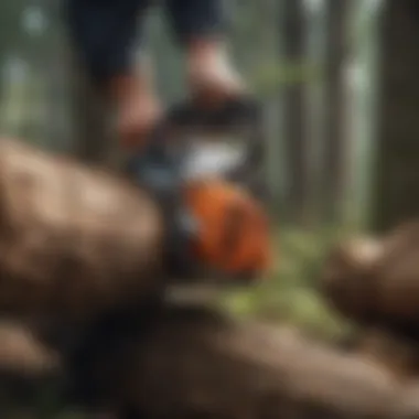 Close-up of a tree faller's precision chainsaw in action