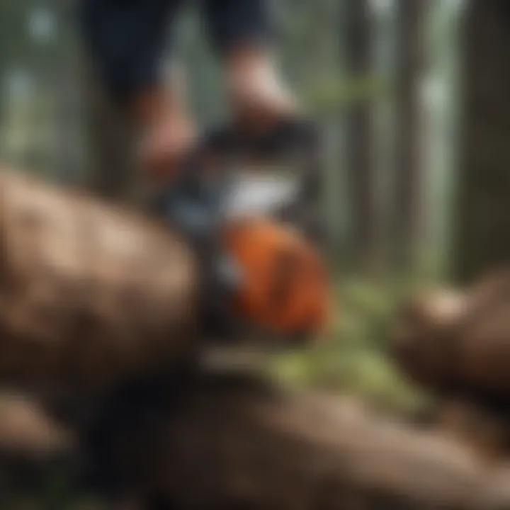 Close-up of a tree faller's precision chainsaw in action