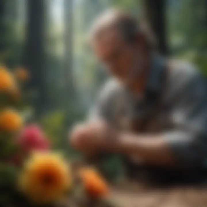 Utilizing Special Tools for Flower Preservation Botanical artist using special tools for flower preservation