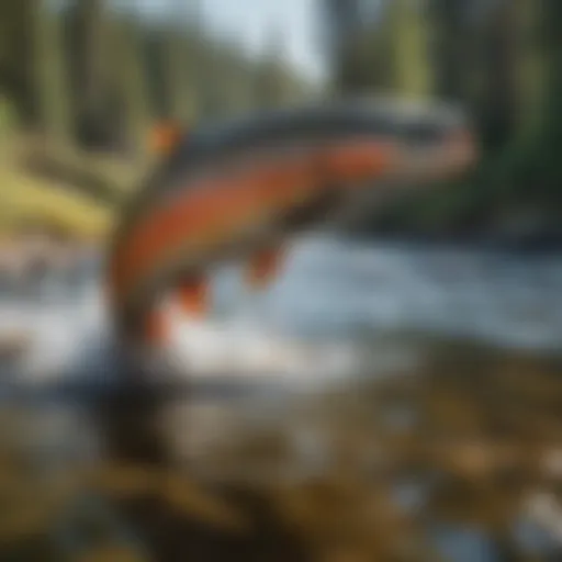 Trout jumping out of crystal-clear river in Bend