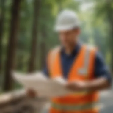 Professional Contractor Examining Sidewalk Construction Plans