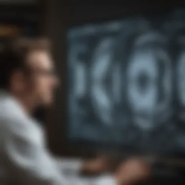 Professional examining CT scan results