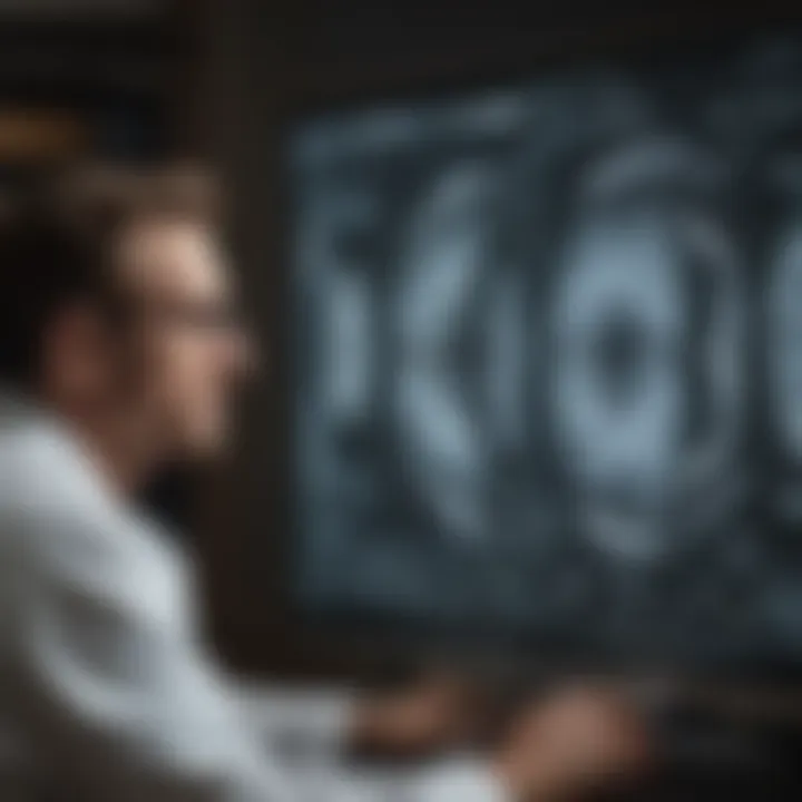 Professional examining CT scan results