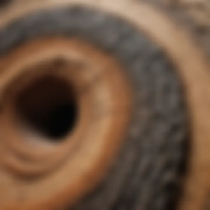 Close-up of tree bark showing age rings and texture