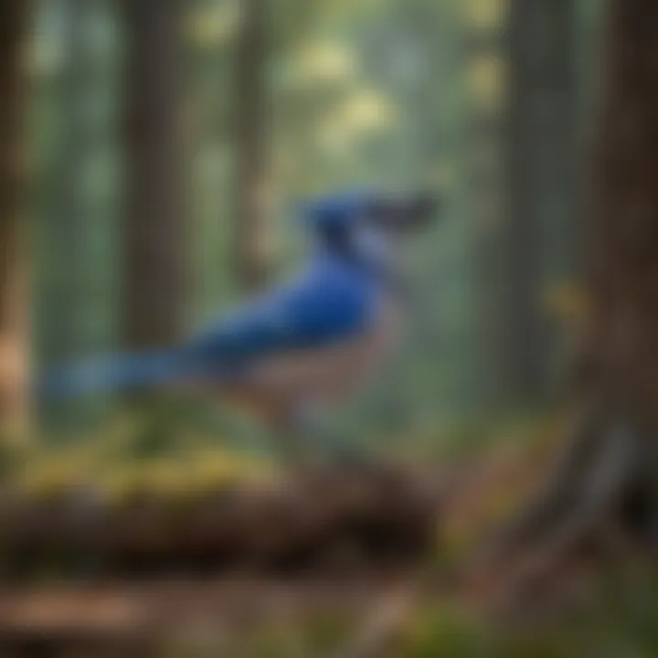 Ranger Blue Jay interacting with other forest birds