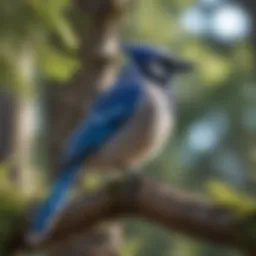 Majestic Ranger Blue Jay perched on a tree branch
