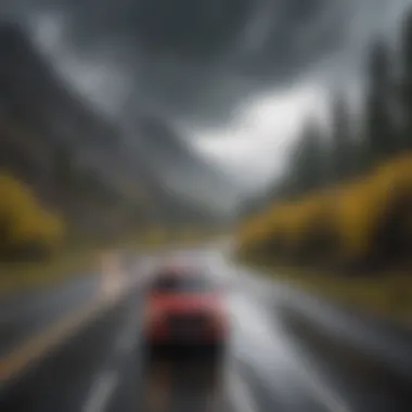Traffic Conditions on Red Mountain Pass During a Storm Traffic on Red Mountain Pass during a storm