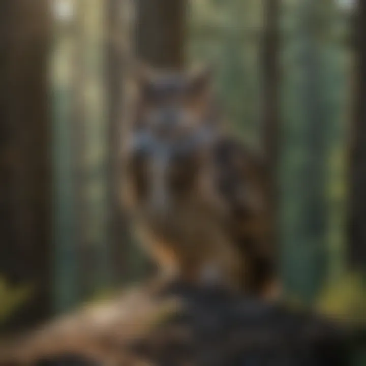 Majestic Owl in the Red Top Lookout Ecosystem Wildlife, including a majestic owl, inhabiting the area around Red Top Lookout.