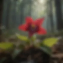 Majestic red trillium flower in the forest