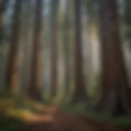An expansive view of a redwood forest showcasing towering trees.