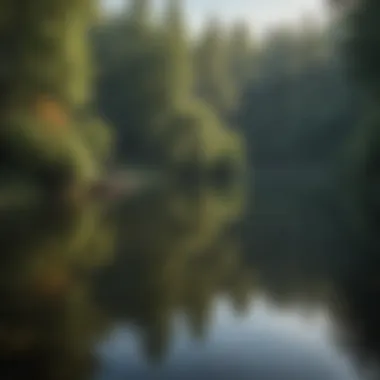 Serenity Amidst Nature Reflection of Lush Greenery on Tranquil Bass Lake
