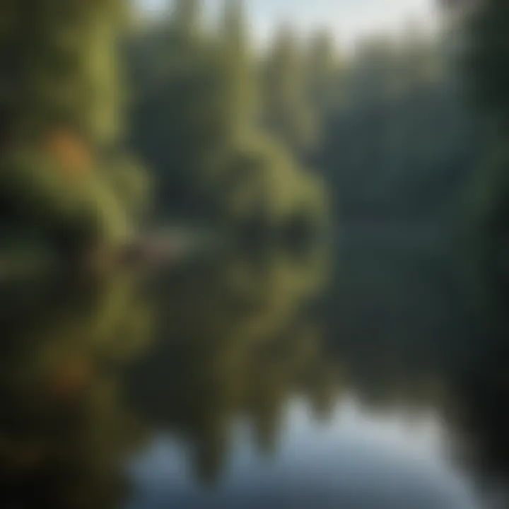 Serenity Amidst Nature Reflection of Lush Greenery on Tranquil Bass Lake
