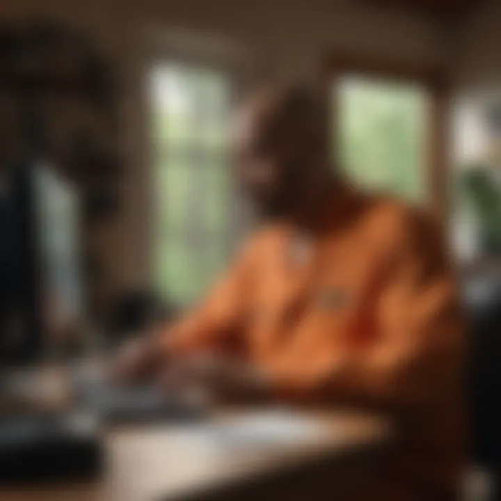 Ex-convict working on computer at home office