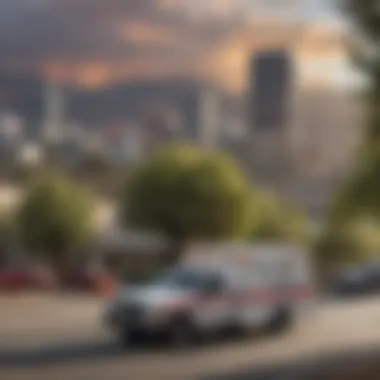 Reno skyline with an ambulance in the foreground