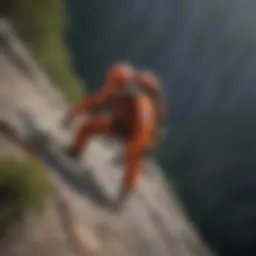 Rescue technician rappelling down a cliff