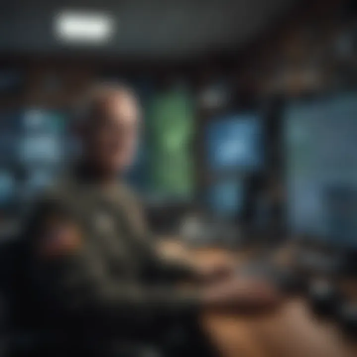 Retired military personnel in a cybersecurity command center