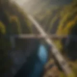 Aerial view of drone inspecting bridge