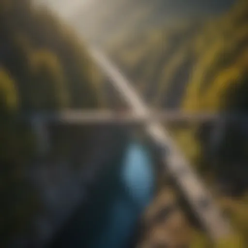 Aerial view of drone inspecting bridge