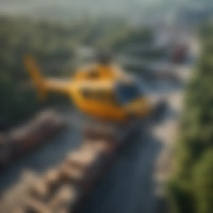 Cargo Lift Helicopter Flying Over Industrial Area