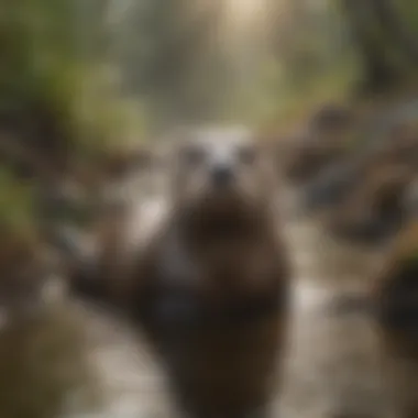 River otter surrounded by pollution