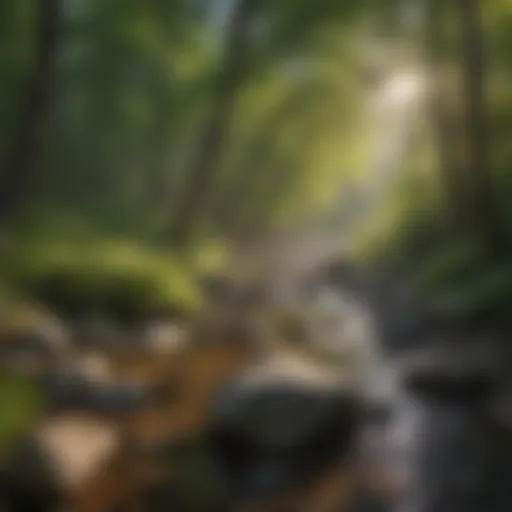 Sunlight filtering through lush foliage along Rock Creek