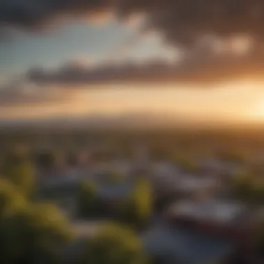 Rooftop view of Fort Collins skyline at sunset