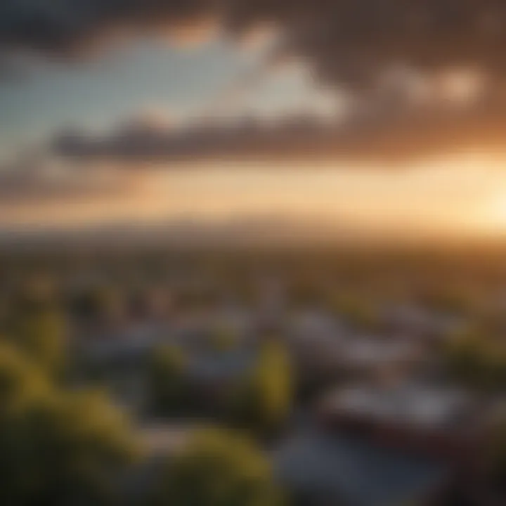 Rooftop view of Fort Collins skyline at sunset