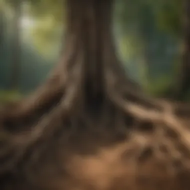 Intricate Root System of a Giant Tree in Soil Root System of a Giant Tree Entwined in Soil