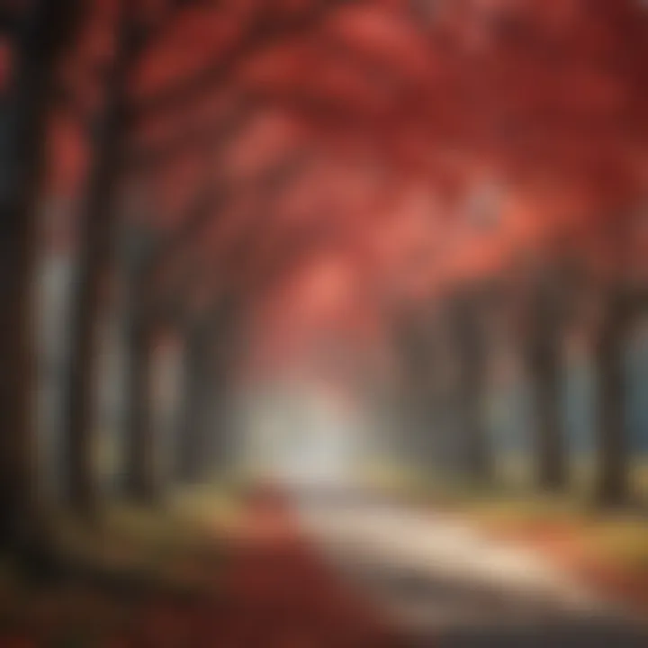 Ruby Elegance: Red Flowering Tree Leaves Dancing in the Wind