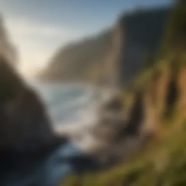 Rugged coastal cliffs overlooking crashing waves and distant horizon