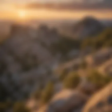 Sunset casting a golden glow on Mount Rushmore