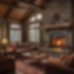 Rustic Lodge Interior with Cozy Fireplace