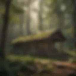 Rustic Shelter Surrounded by Wilderness