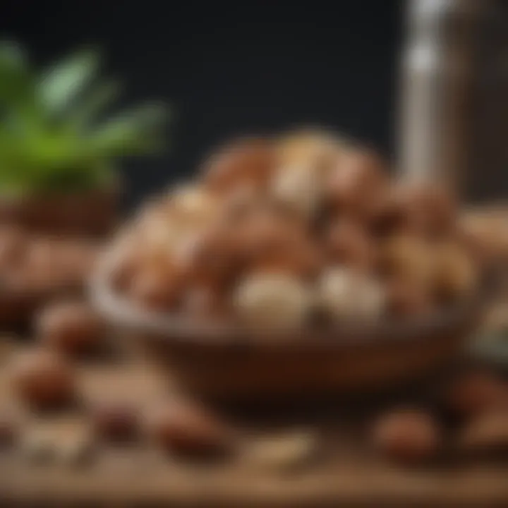 Variety of nuts in a rustic wooden bowl