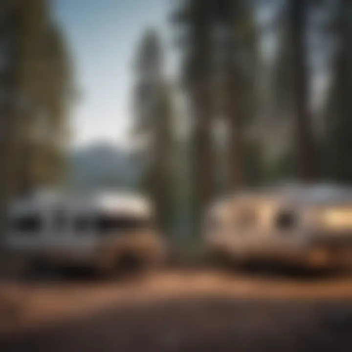 Cozy RV set up at a campground in Ruidoso with mountain backdrop