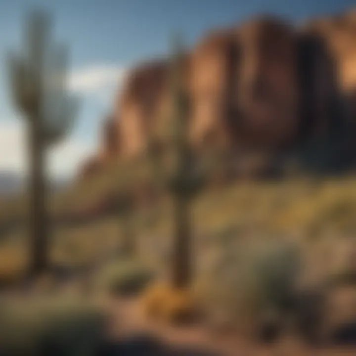 Saguaro cacti standing tall against a vibrant desert backdrop