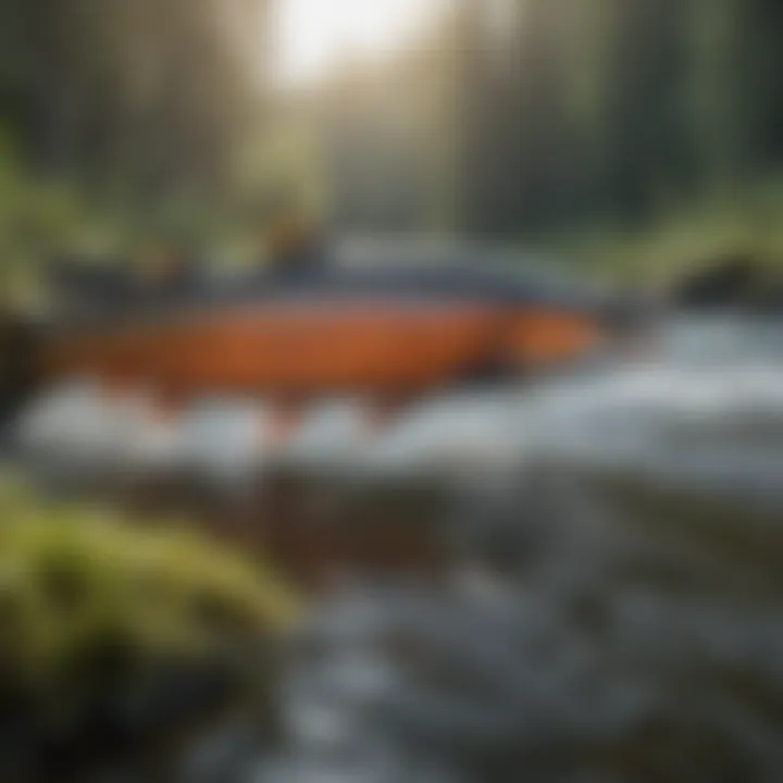 A close-up of salmon spawning in a pristine river environment