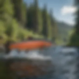 A serene view of the Russian River with salmon leaping