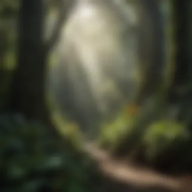 A diverse array of tropical plants and trees in the forest.