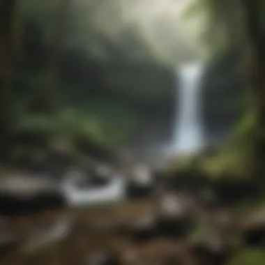 Scenic view of a waterfall cascading through the forest.