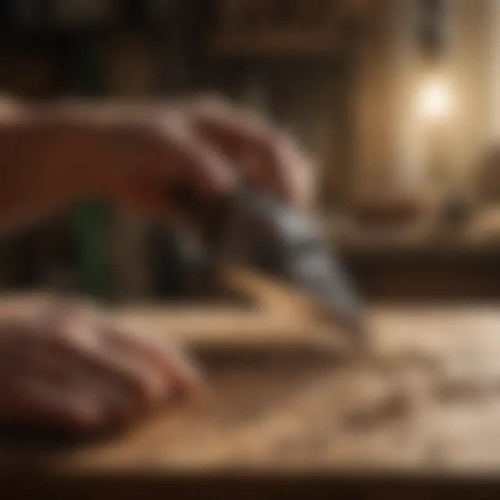 Woodworker using sanding blade on intricate design