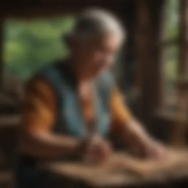 Elderly Seneca woman weaving traditional pattern