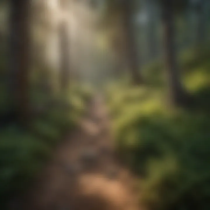 Rugged trail leading through a dense forest