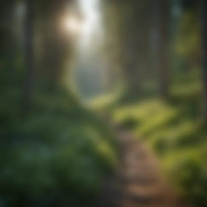 A serene trail leading through lush forest at Headwaters Lodge in Jackson Hole