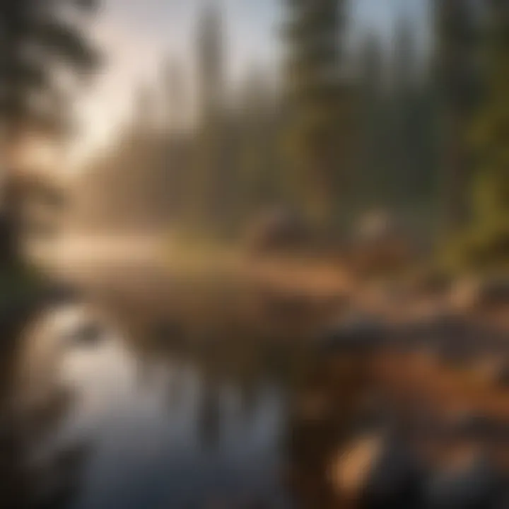 Serenity of a tranquil lakeside campsite at dusk