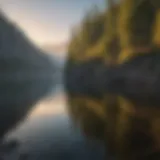 A picturesque view of Shasta Lake at sunrise, showcasing the calm waters and surrounding mountains.
