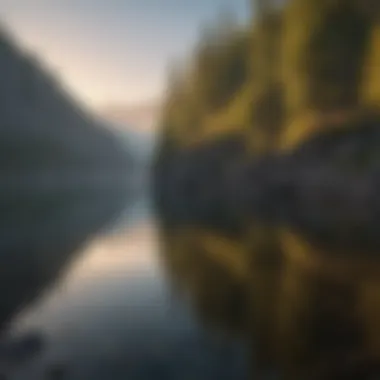 A picturesque view of Shasta Lake at sunrise, showcasing the calm waters and surrounding mountains.