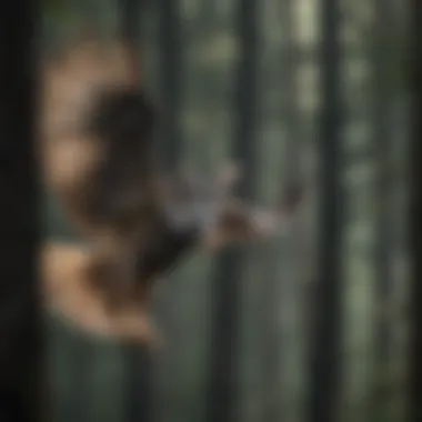 Graceful Flight of the Night Predator Silent Owl gliding through the dark forest canopy