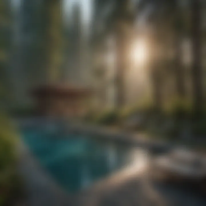 Luxurious outdoor pool surrounded by forest at Skamania Lodge