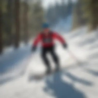 Graceful Skiing Experience Skier gliding down a pristine slope at Lake Arrowhead Ski Resort
